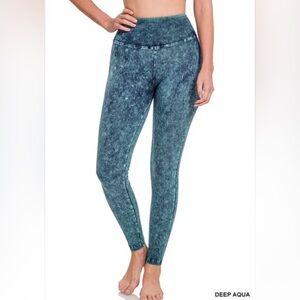 ZENANA MINERAL WASHED FULL-LENGTH YOGA LEGGINGS DEEP
AQUA